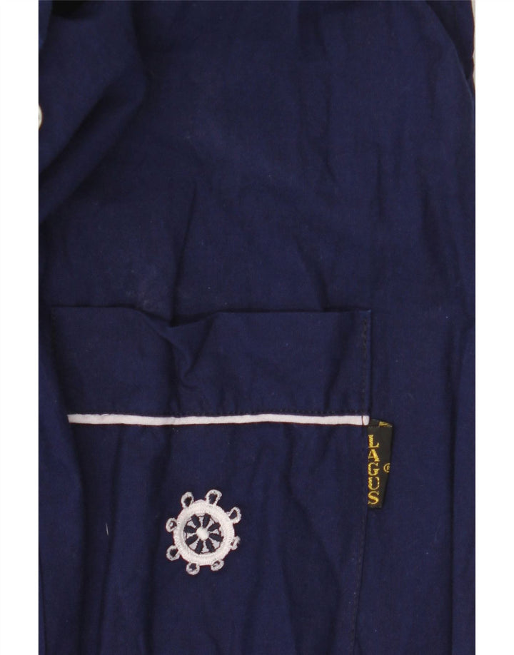 Abito lungo senza maniche vintage da donna UK 12 medio blu navy