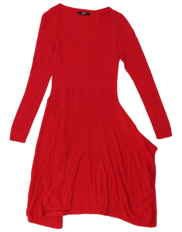Abito maglione asimmetrico a maniche lunghe da donna Marks & Spencer UK 10 piccolo rosso