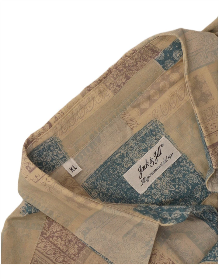 Camicia vintage da uomo a maniche corte XL patchwork beige