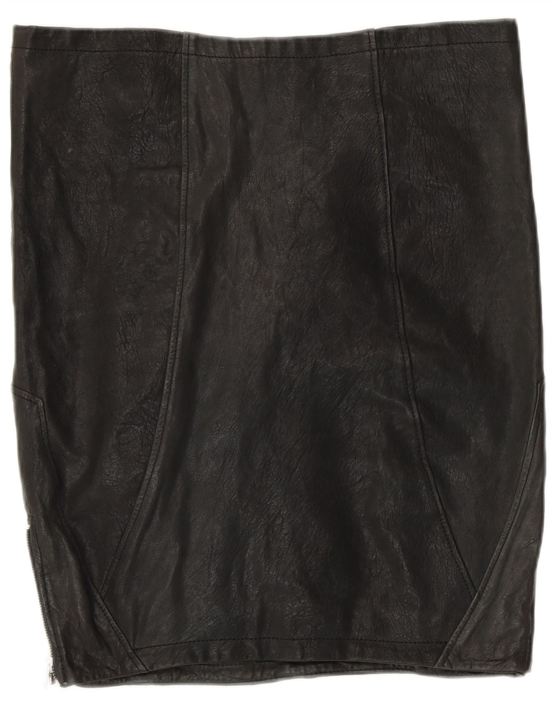 Gonna in pelle da donna VINTAGE UK 12 Media W30 Pelle patchwork nera