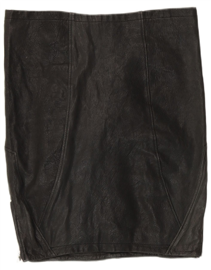 Gonna in pelle da donna VINTAGE UK 12 Media W30 Pelle patchwork nera