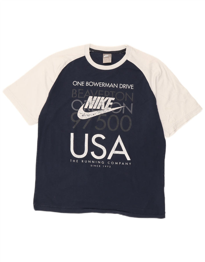 T-shirt grafica da uomo NIKE Top Large in cotone color block blu navy