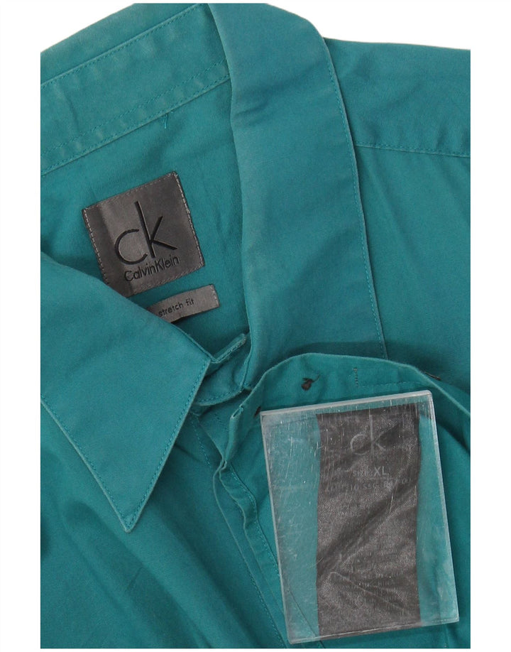 CALVIN KLEIN Camicia elasticizzata da uomo XL Verde cotone