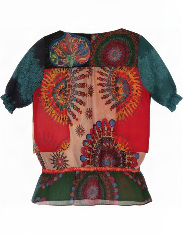 Desigual Womens See Through Shirt Blouse UK 16 Grande Paisley multicolore