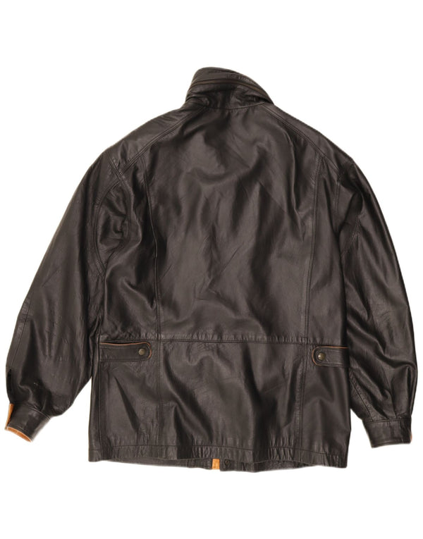 Giacca in pelle con cappuccio da uomo vintage UK 40 grande in pelle nera