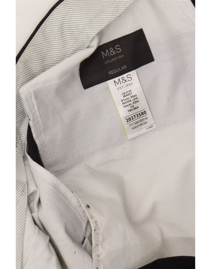 Pantaloni da abito regolari da uomo Marks & Spencer W36 L33 poliestere blu navy