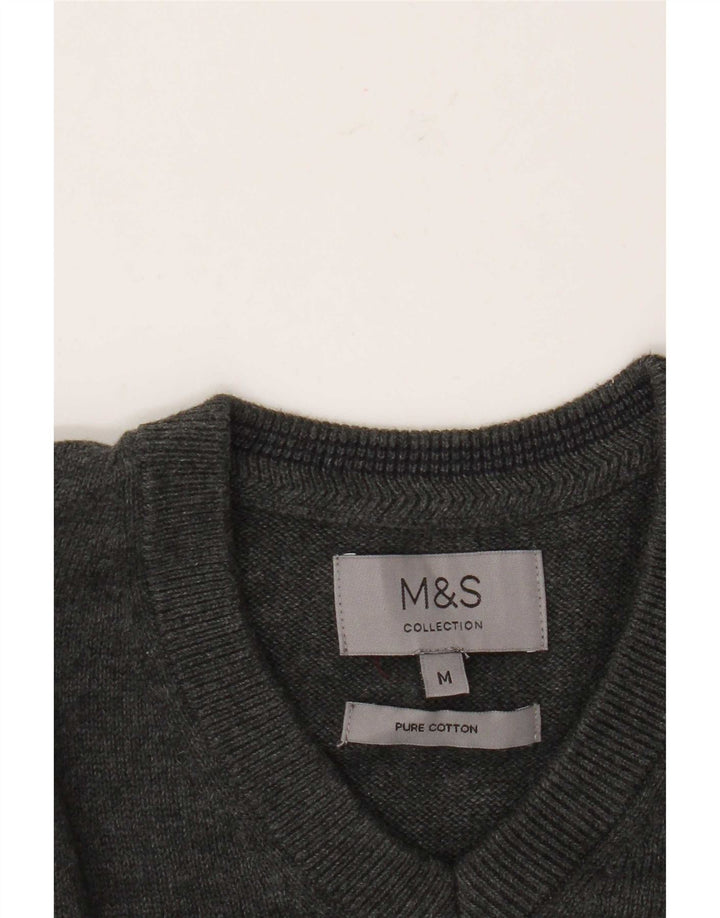 Maglione da uomo con scollo a V Marks & Spencer in cotone grigio medio