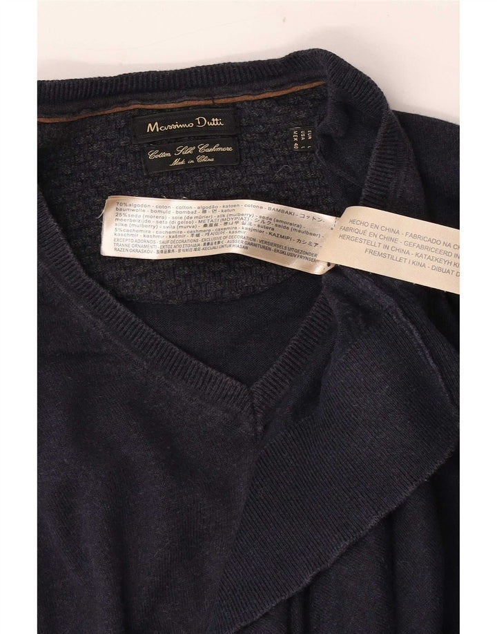 Massimo Dutti Maglione da uomo con scollo a V grande in cotone blu navy