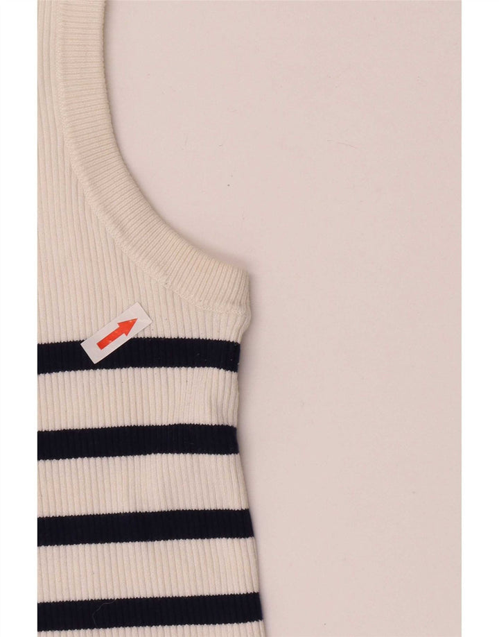 Canotta corta da donna Zara UK 12 Viscosa a righe bianche medie