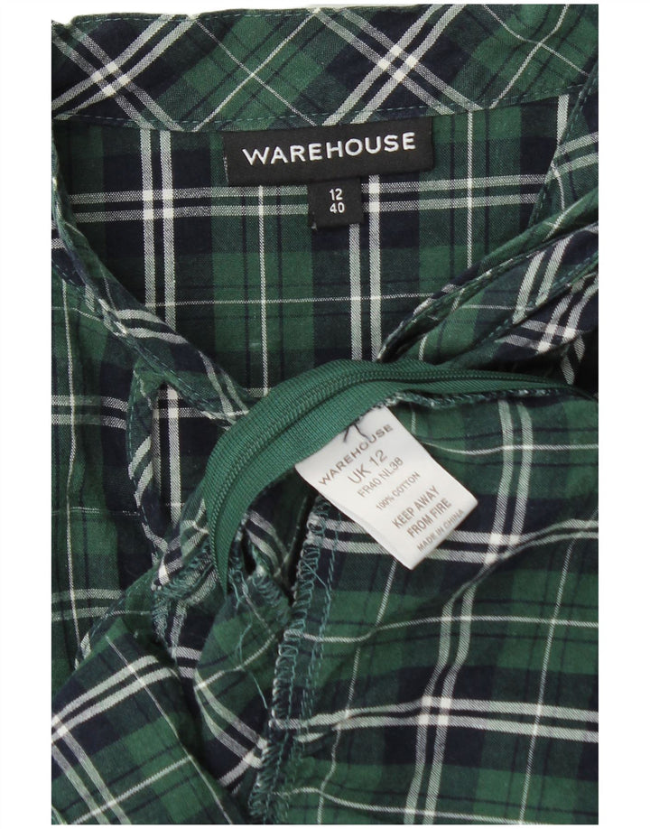 WAREHOUSE Camicetta a maniche lunghe da donna Top UK 12 Verde medio a quadri