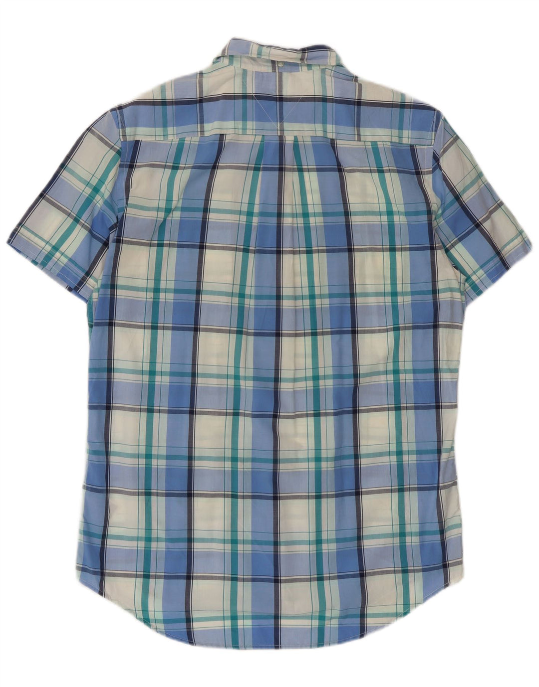 Camicia da uomo a maniche corte personalizzata Tommy Hilfiger in cotone a quadri blu medio