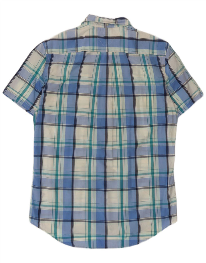 Camicia da uomo a maniche corte personalizzata Tommy Hilfiger in cotone a quadri blu medio