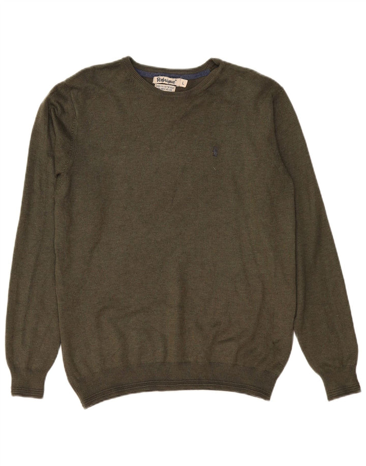 Refrigiwear Maglione da uomo girocollo maglione grande in viscosa kaki