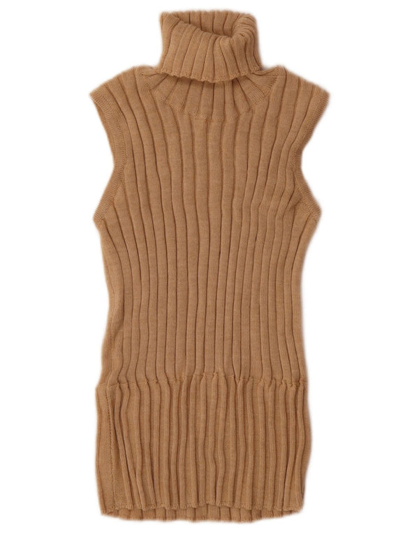 Canotta vintage da donna con collo alto e canotta UK 12 in lana merino beige medio