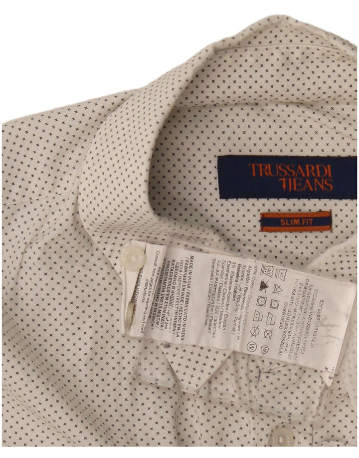 Camicia Trussardi Jeans Uomo Slim Fit Fantasia Astratta Cotone Bianco Medio