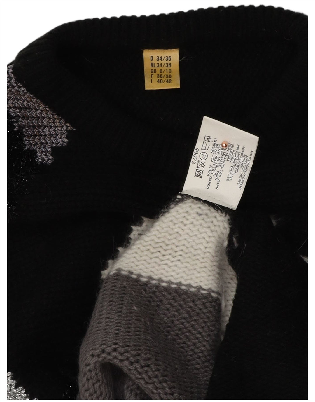 Maglione maglione con scollo a barca da donna VINTAGE UK 8/10 piccolo multicolore