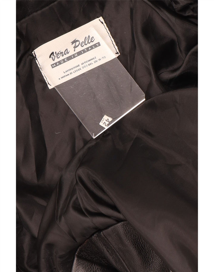 Giacca blazer a 2 bottoni corta da donna VINTAGE IT 42 media in pelle nera