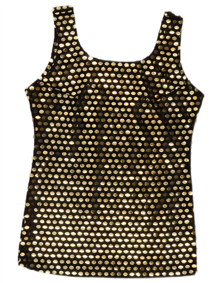 Camicetta senza maniche vintage da donna Top UK 10 piccolo poliestere nero