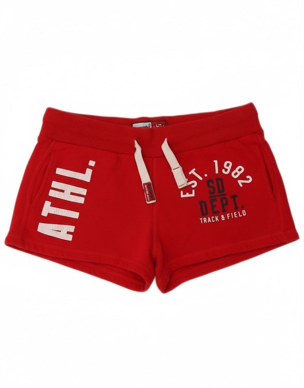 Pantaloncini sportivi da donna Superdry Track & Field Graphic UK 10 Small Rosso Cotone