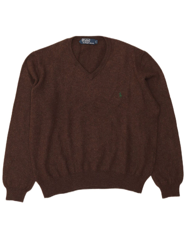 Polo Ralph Lauren Maglione da uomo con scollo a V, grande lana merino marrone