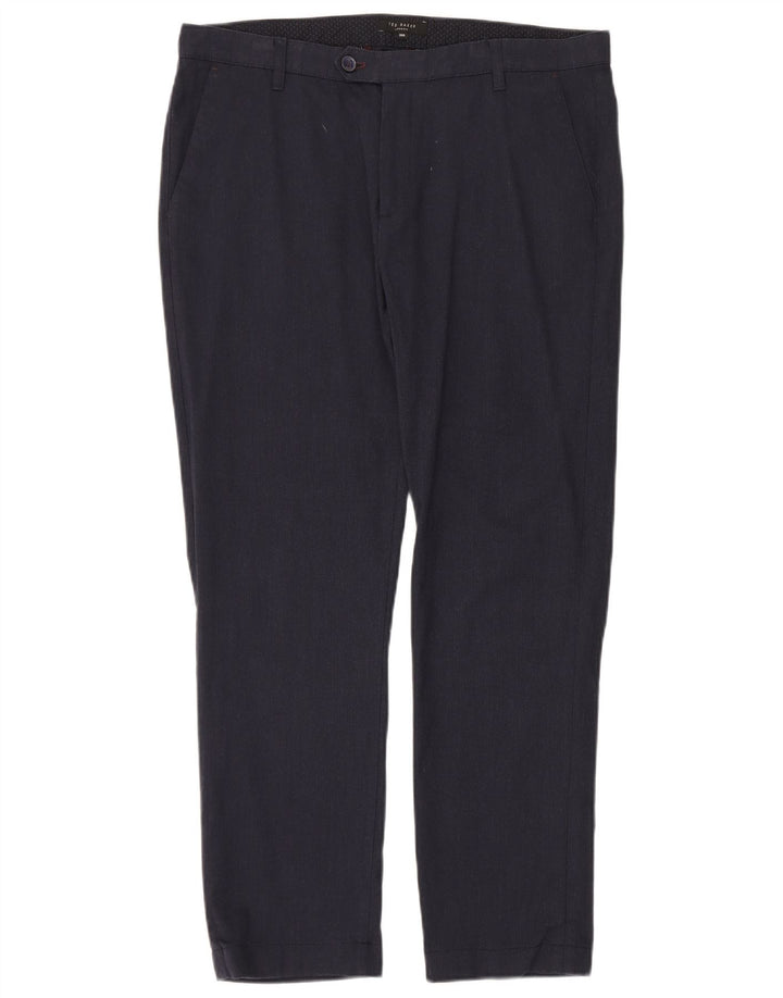 Pantaloni da abito slim da uomo Ted Baker W36 L30 in cotone blu navy