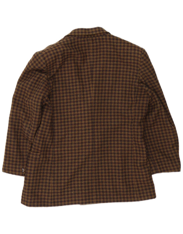 Giacca blazer doppiopetto vintage da donna UK 16 grande quadretto marrone