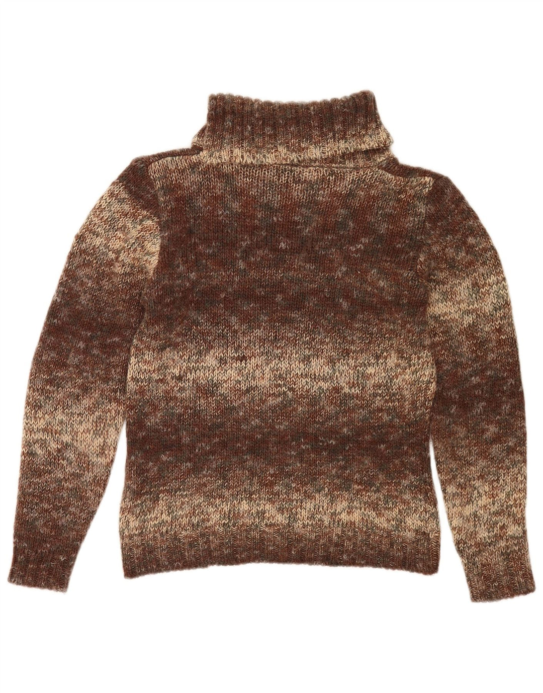 Maglione maglione vintage da donna con collo alto UK 14 Marrone medio screziato