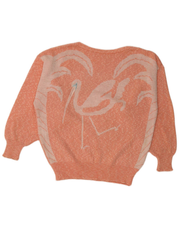 Maglione vintage da donna con scollo a barca UK 18 XL Rosa chiazzato