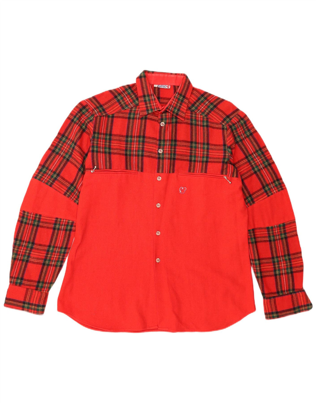 Camicia in flanella da uomo Bailo taglia 16 41 Grande lana scozzese rossa retrò