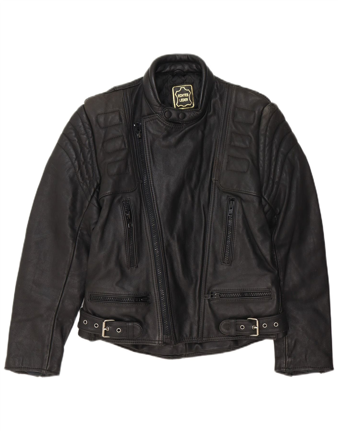 Giacca da motociclista in pelle da uomo vintage EU 48 in pelle nera media