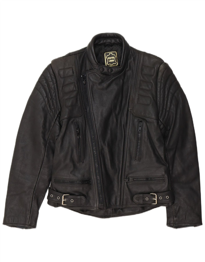 Giacca da motociclista in pelle da uomo vintage EU 48 in pelle nera media