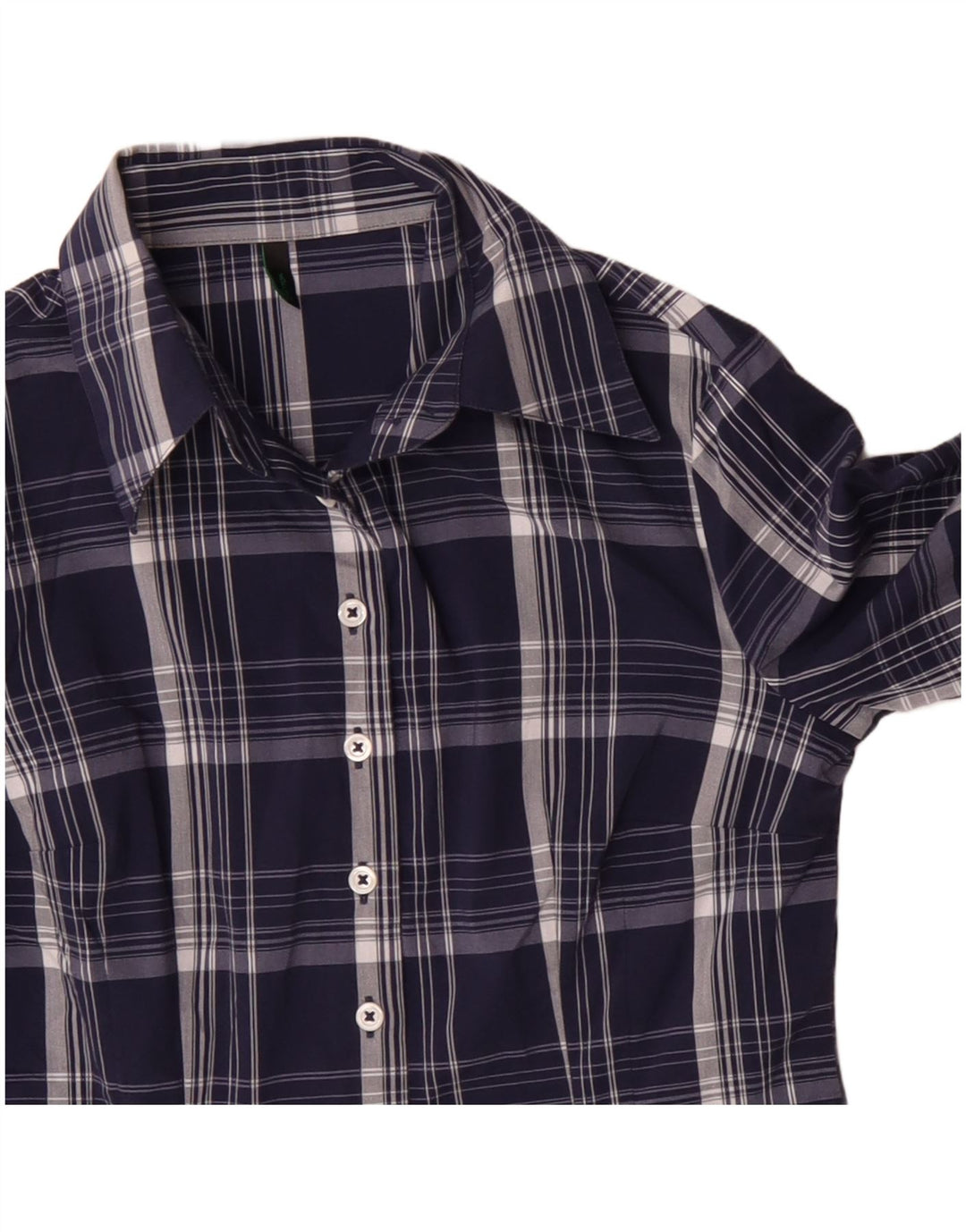 Camicia da donna BENETTON UK 10 piccola in cotone a quadri blu navy