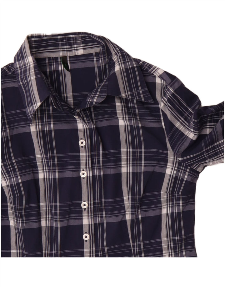 Camicia da donna BENETTON UK 10 piccola in cotone a quadri blu navy