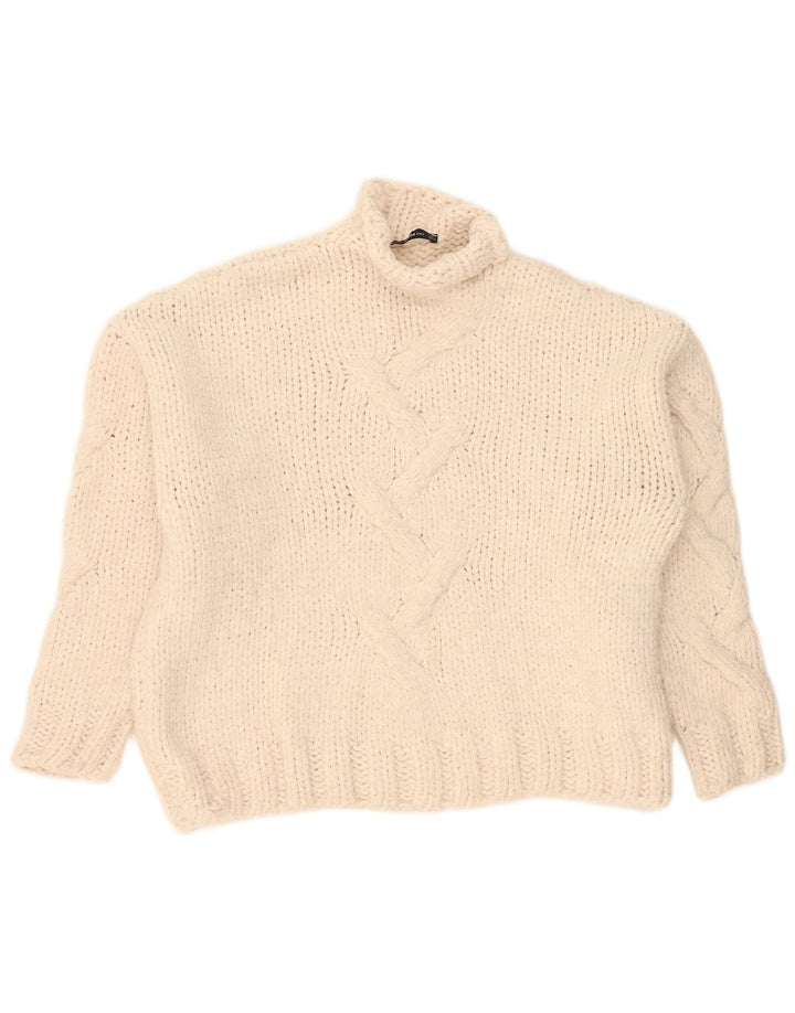 Maglione maglione oversize con collo dolcevita da donna Zara UK 16 grande acrilico bianco