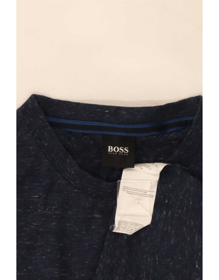 T-shirt da uomo Hugo Boss Top in cotone chiazzato blu navy medio