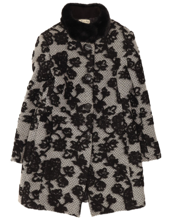 Cappotto da donna vintage UK 12 classico floreale nero medio