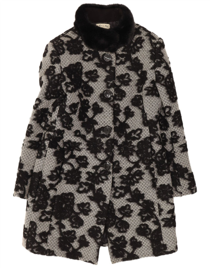 Cappotto da donna vintage UK 12 classico floreale nero medio