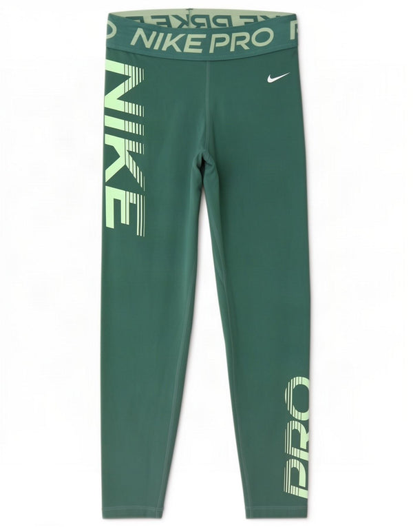 Nike Womens Dri Fit Graphic Crop Leggings UK 8 Small Green Polyester
