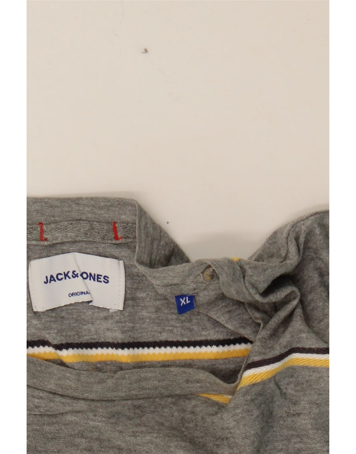 JACK & JONES Mens T-Shirt Top XL Grey Striped Cotton Vintage Jack & Jones and Second-Hand Jack & Jones from Messina Hembry 