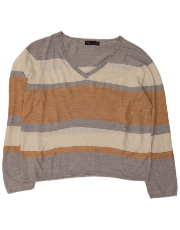 Maglione maglione con scollo a V da donna Marks & Spencer UK 12 medio multicolore