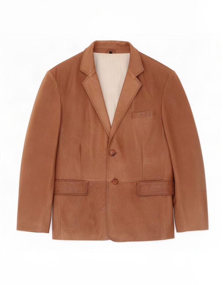Giacca blazer in pelle da uomo a 2 bottoni Yorn IT 56/58 3XL Marrone