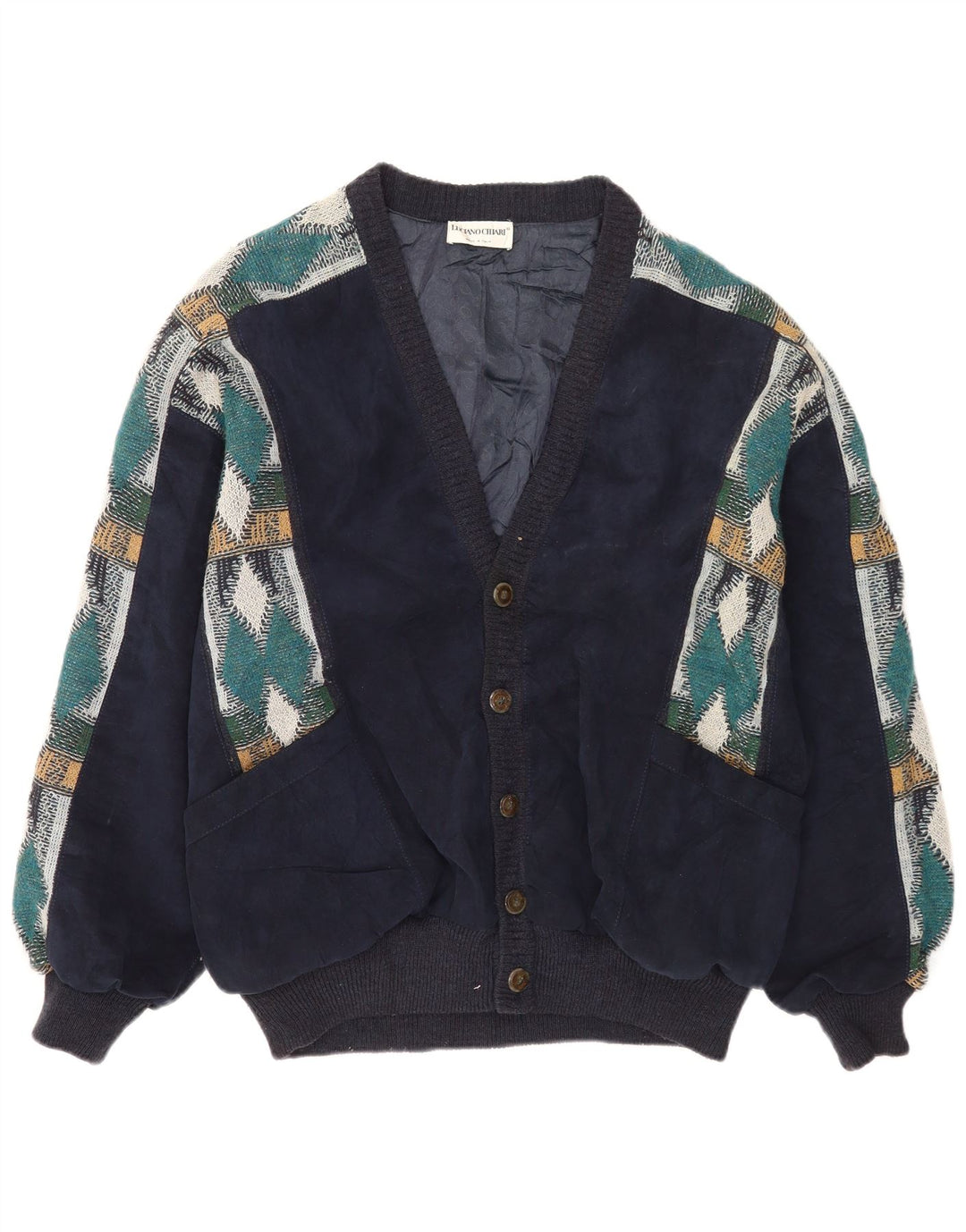 Giubbotto bomber da uomo Luciano Chiari UK 40 Large Blu Navy Argyle/Diamante