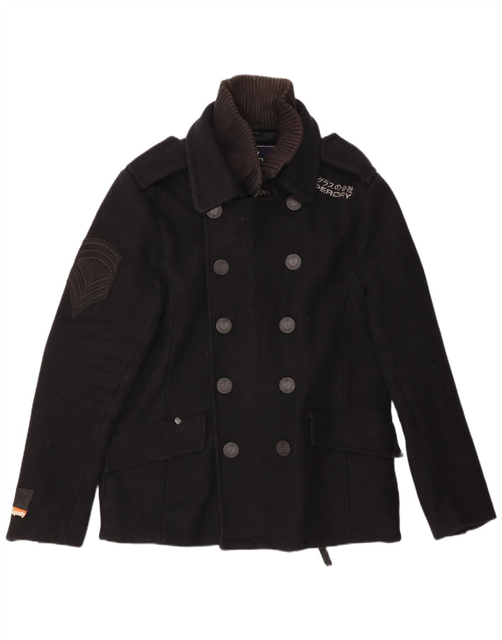 Cappotto da marinaio grafico da uomo SUPERDRY UK 44 2XL Lana nera