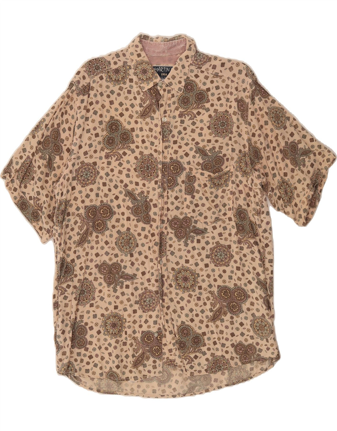 MARTIN'O Mens Short Sleeve Shirt XL Beige Paisley Vintage Martin'o and Second-Hand Martin'o from Messina Hembry 
