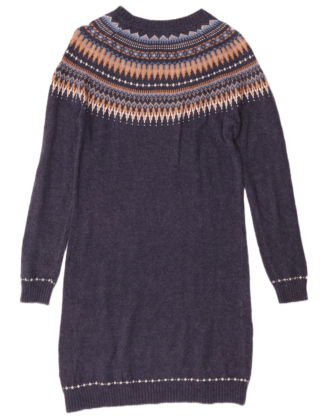 FAT FACE Abito maglione da donna UK 10 Piccolo cotone Fair Isle blu navy