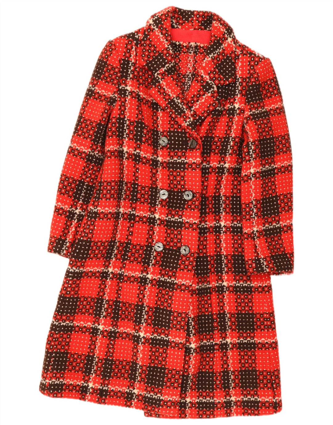 Cappotto doppiopetto vintage da donna UK 8 piccoli quadri rossi