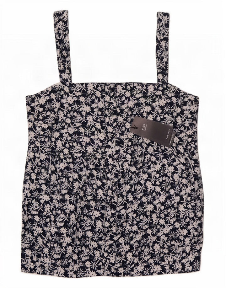 Canotta da donna Marks & Spencer UK 12 Lino floreale medio blu navy