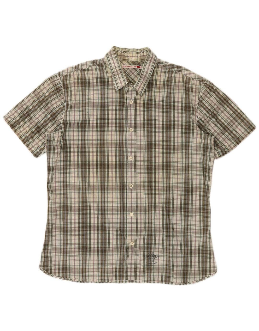LEVI'S Camicia a maniche corte da uomo in cotone a quadri kaki grandi