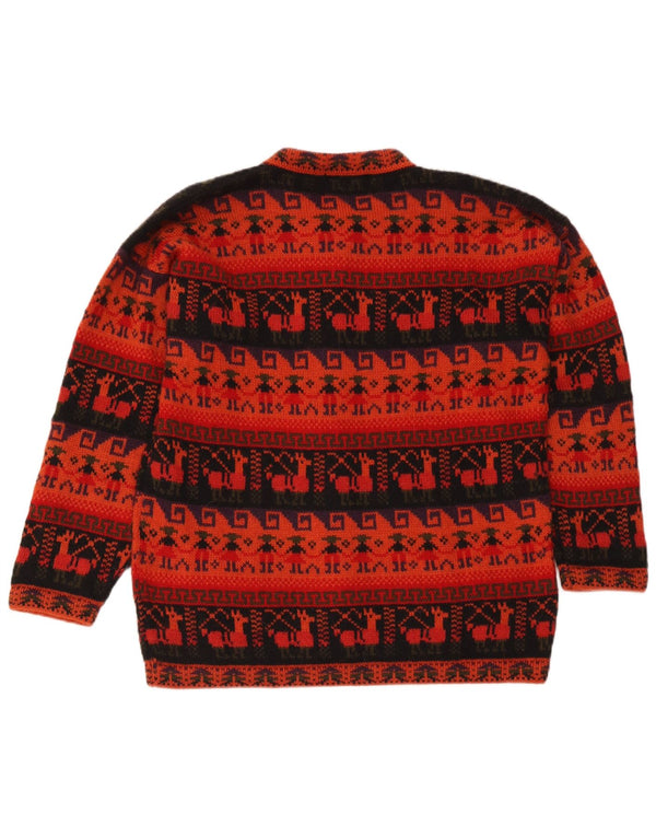 Maglione cardigan da donna Artesanias UK 16 Large Red Fair Isle Aztec