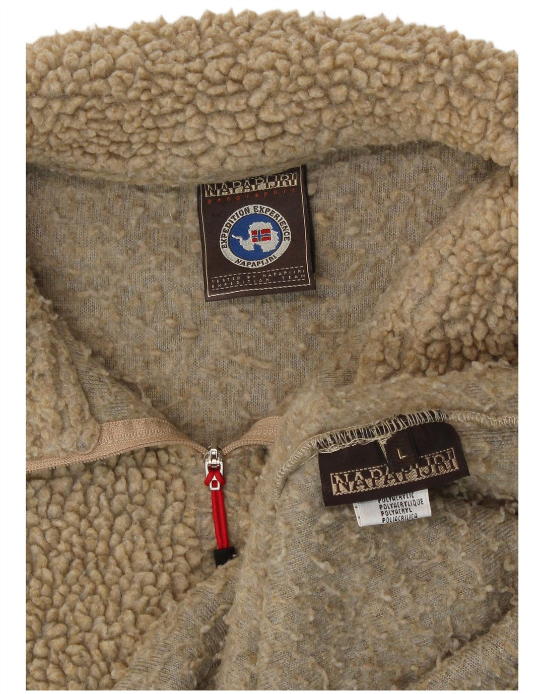 Maglione da donna in pile con collo con zip e grafica Napapijri, grande, in poliacrilico beige